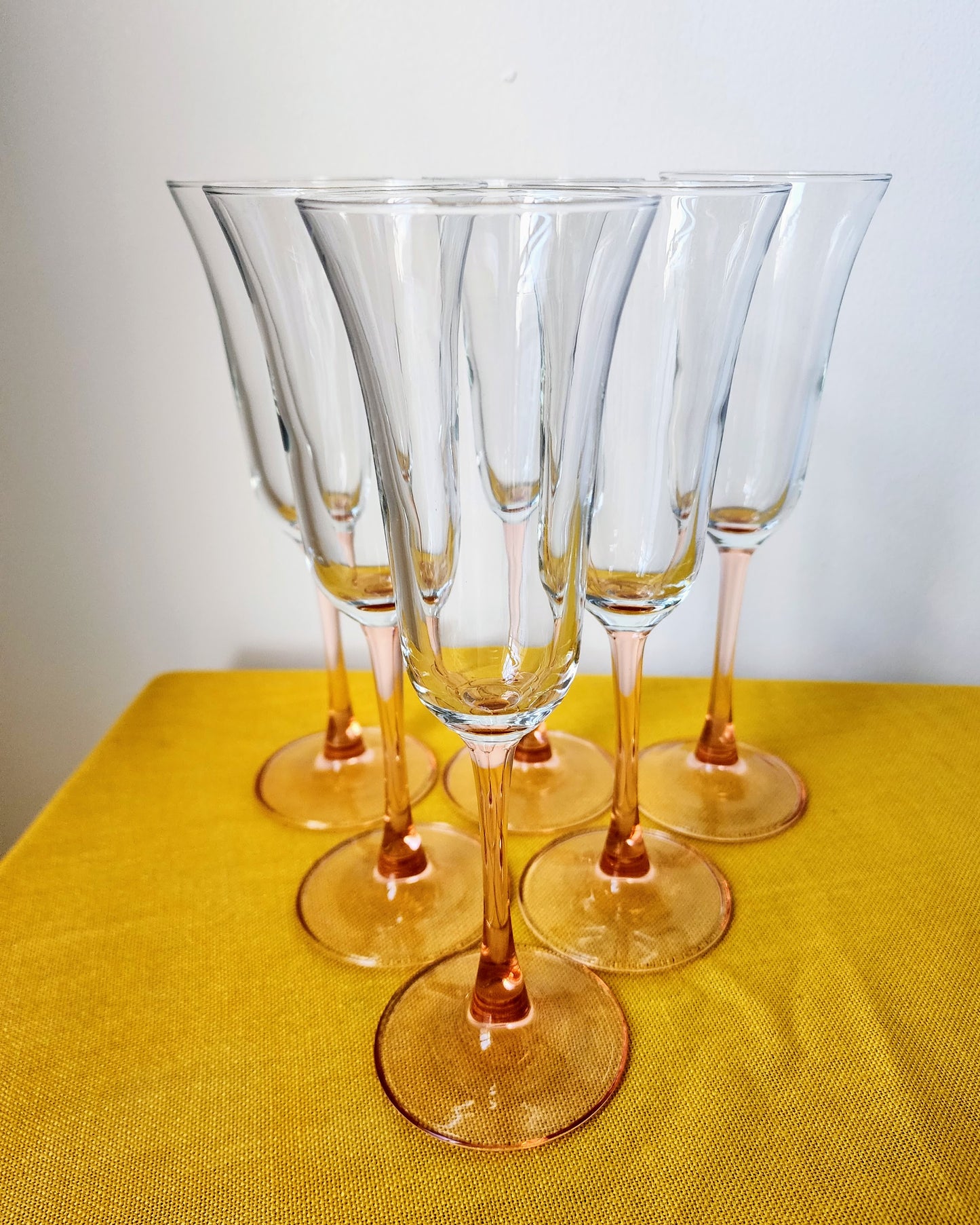 1980s Vintage Pink Stem Boho Champagne Flutes