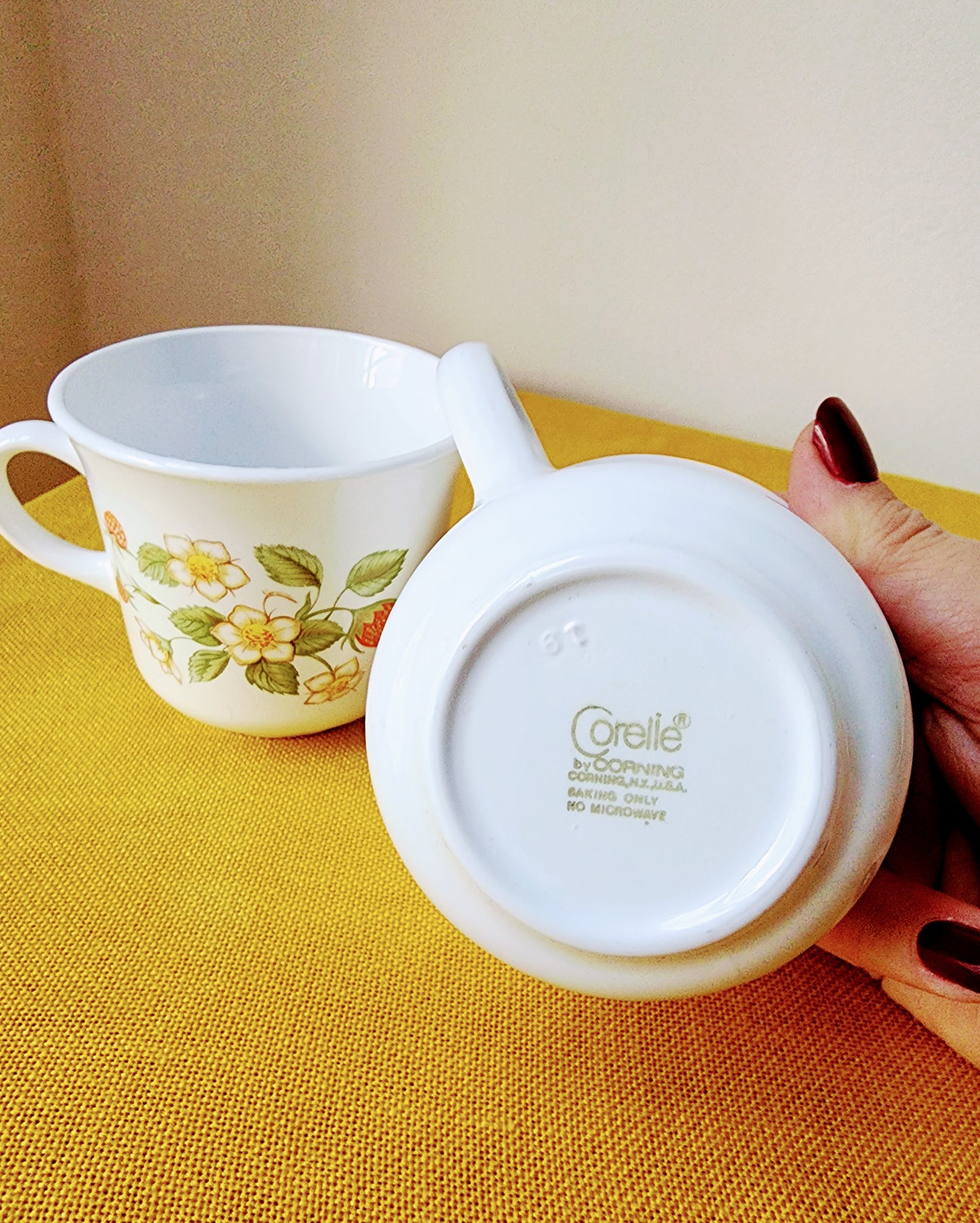 1980s Vintage Corelle Strawberry Mugs