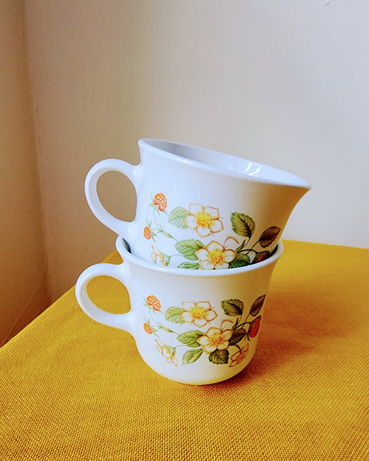 1980s Vintage Corelle Strawberry Mugs