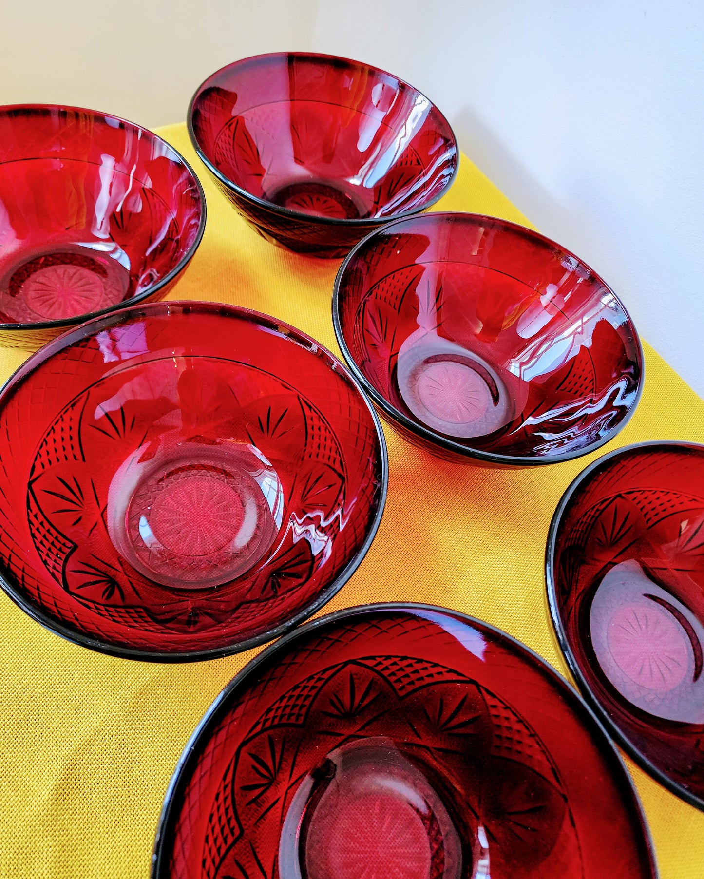 Vintage Luminarc Ruby Red Cut Glass Glass Bowls