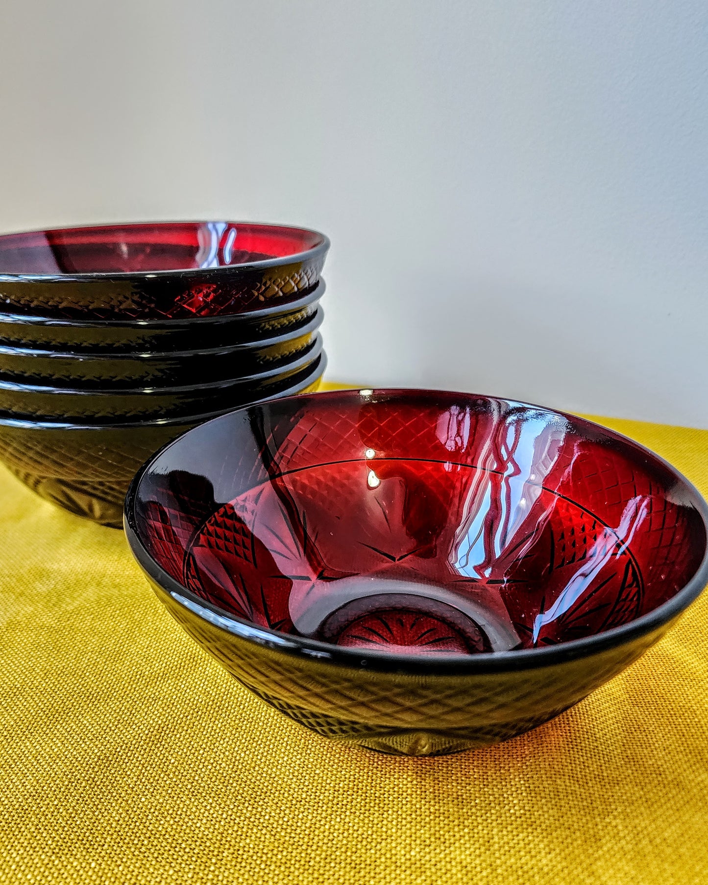 Vintage Luminarc Ruby Red Cut Glass Glass Bowls