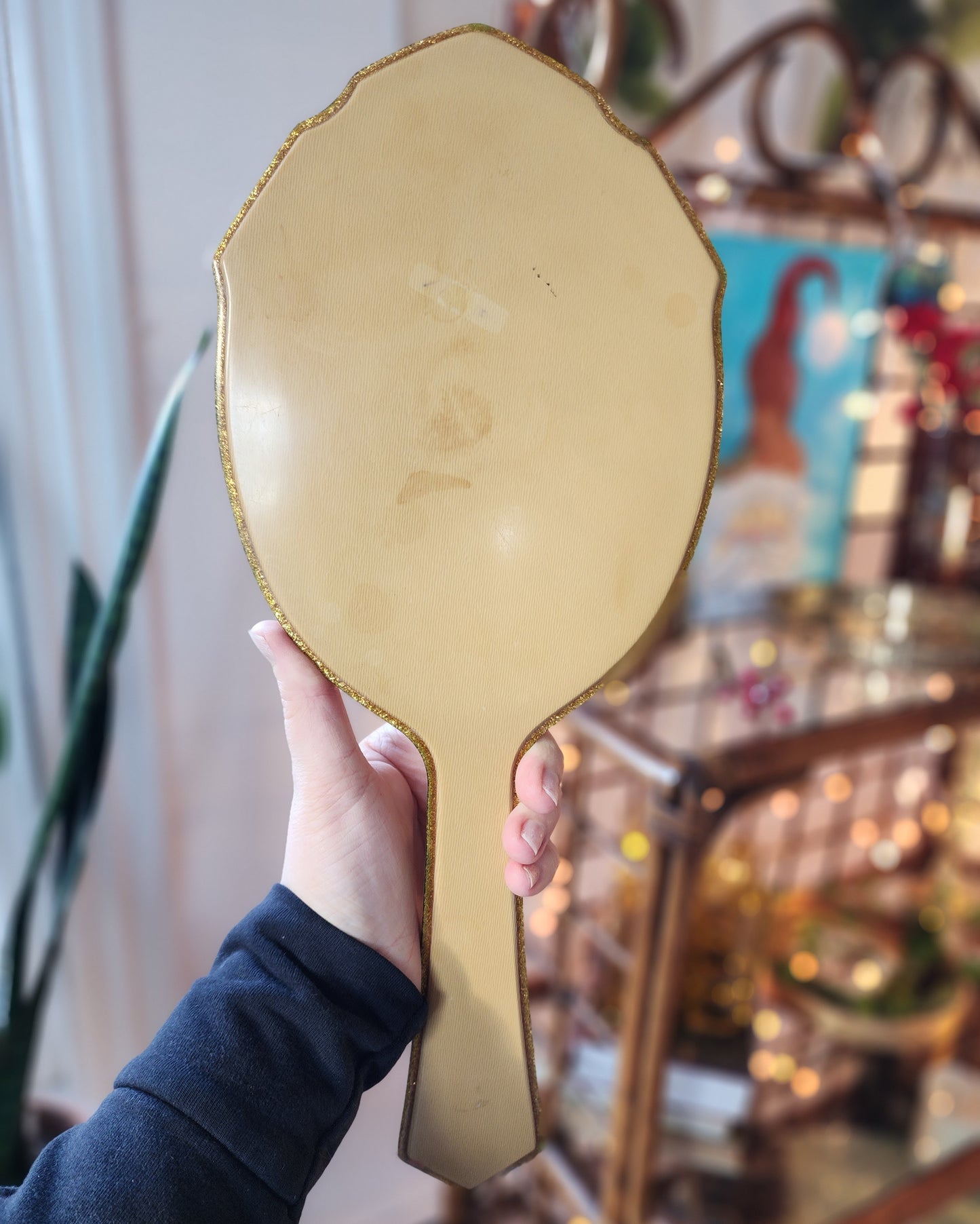 Antique Art Deco Celluloid Bakelite Handheld Mirror