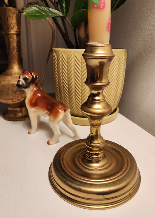 Midcentury Colonial Repro Brass Taper Candle Holder