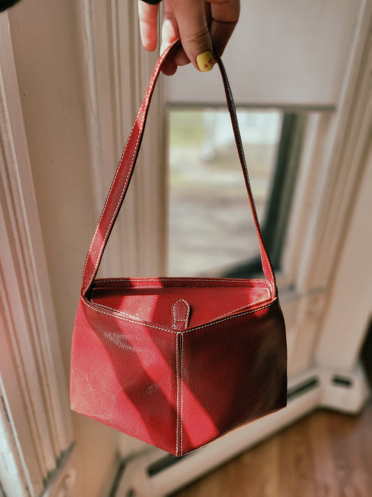 Vintage Red Leather Bucket Bag