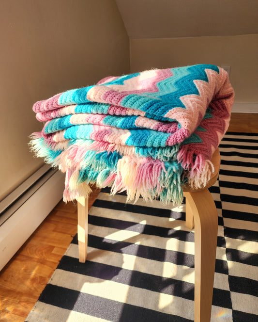 Vintage Cotton Candy Dreams Chevron Afghan