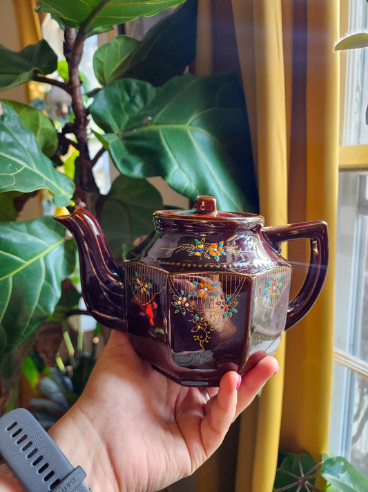 Vintage Japanese Redware Hand painted Teapot