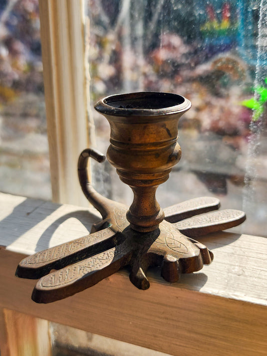 Antique Bronze Dragonfly Candleholder