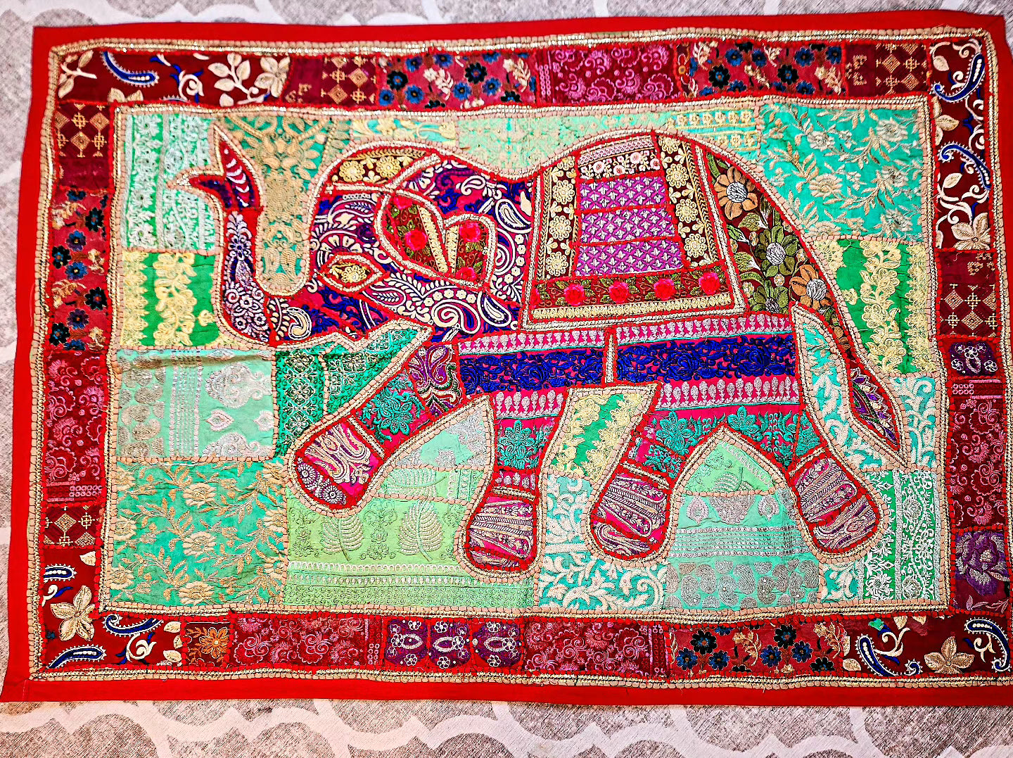 Vintage-style Rajasthani Traditional Patchwork Elephant Tapestry