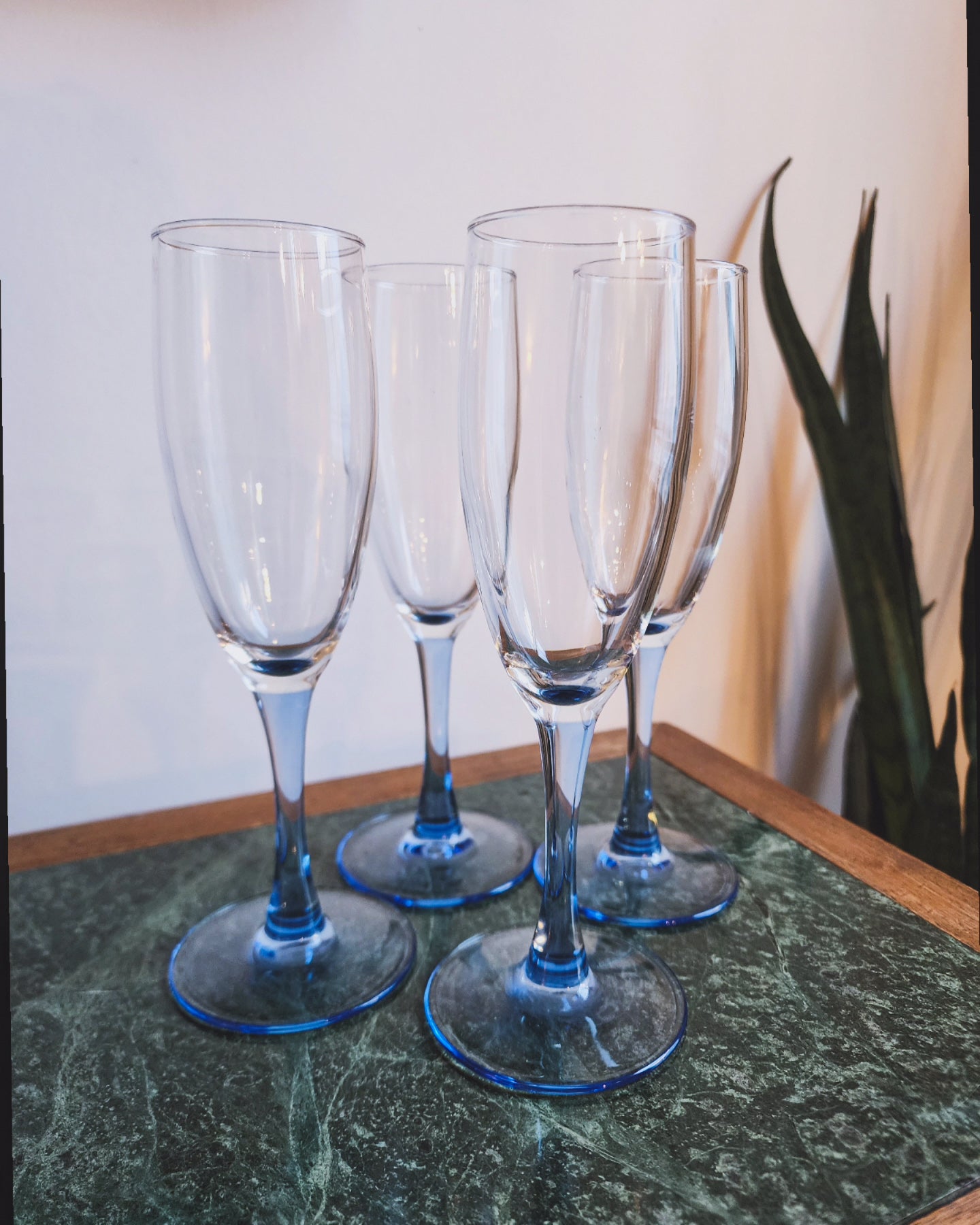 Vintage Luminarc Blue Stem Champagne Glasses